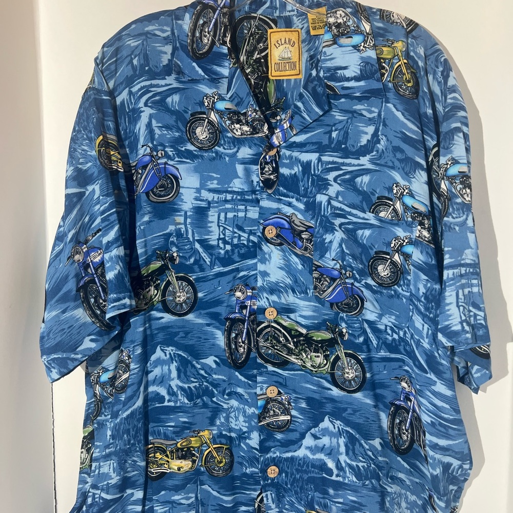 Vintage Island Collection Motorcycles Hawaiian style button down shirt mens med